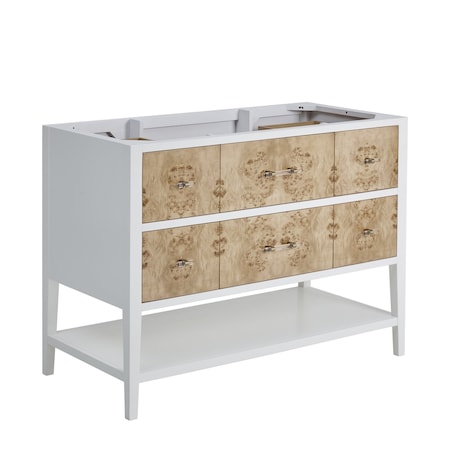 James Martin Vanities 48'' Single Vanity, Light Mappa Burl and Polished White D804-V48-LMB